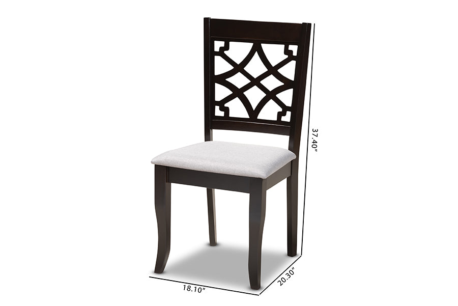 Mael Modern and Contemporary Grey Fabric Upholstered Espresso Brown Finished Wood Dining Chair Set of 4
