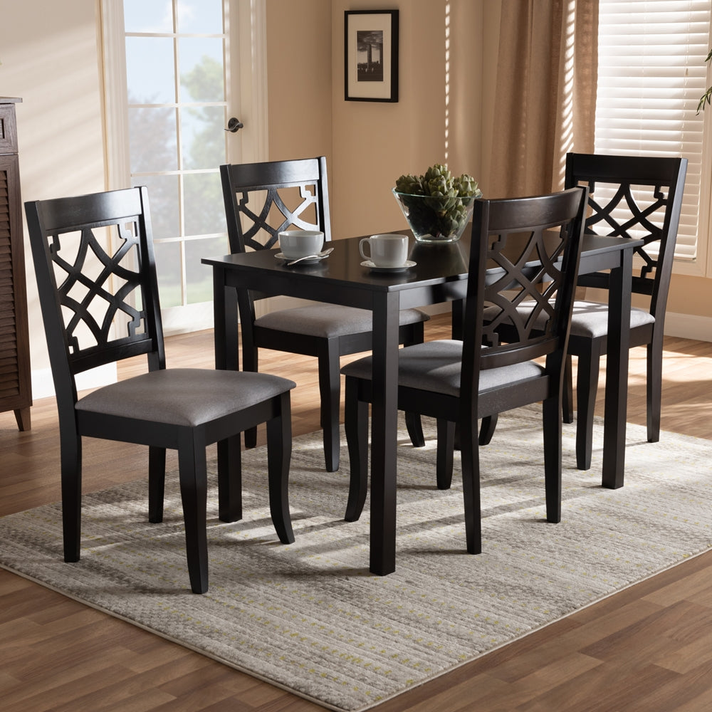 Mael Modern and Contemporary Grey Fabric Upholstered Espresso Brown Finished 5-Piece Wood Dining Set