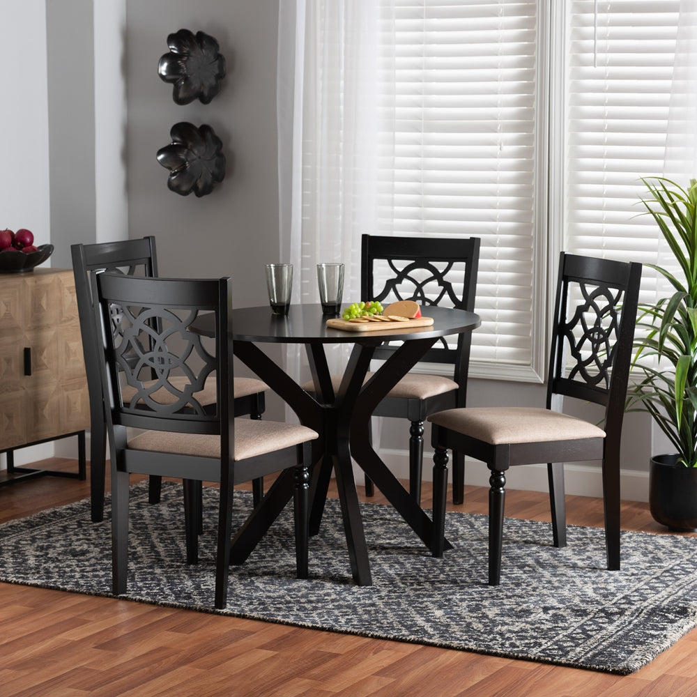 Sadie Modern Beige Fabric and Espresso Brown Finished Wood 5-Piece Dining Set