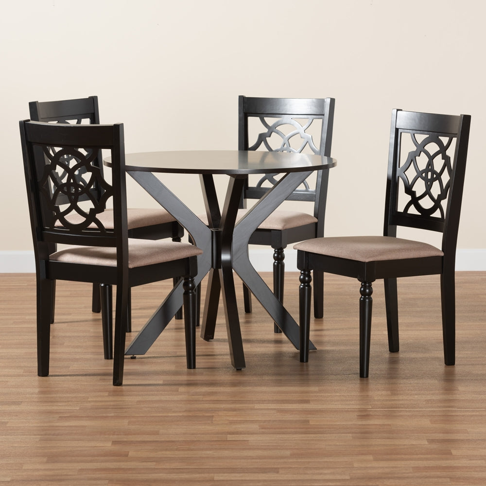 Sadie Modern Beige Fabric and Espresso Brown Finished Wood 5-Piece Dining Set