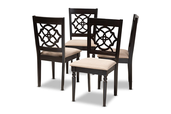 Renaud Modern and Contemporary Sand Fabric Upholstered Espresso Brown Finished Wood Dining Chair Set of 4
