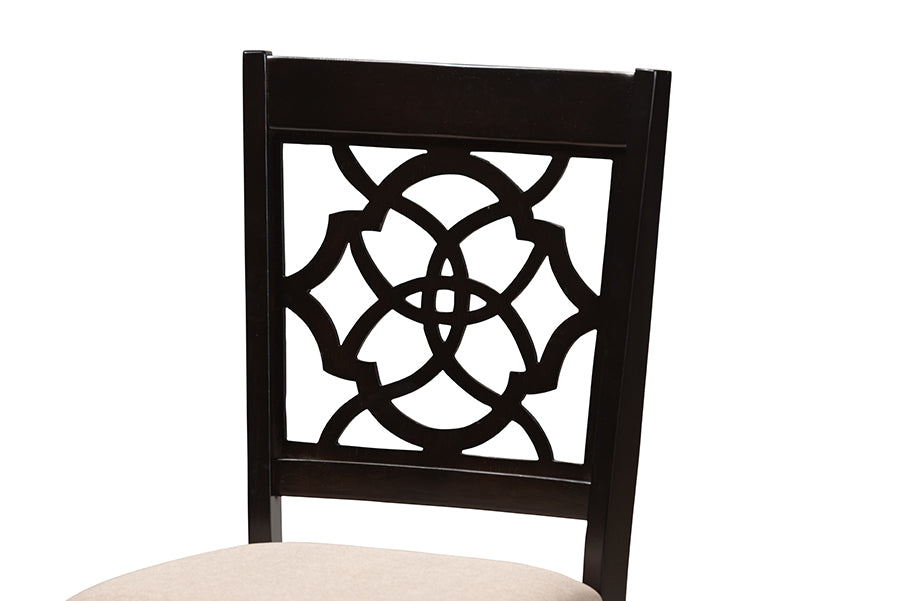 Renaud Modern and Contemporary Sand Fabric Upholstered Espresso Brown Finished Wood Dining Chair Set of 4
