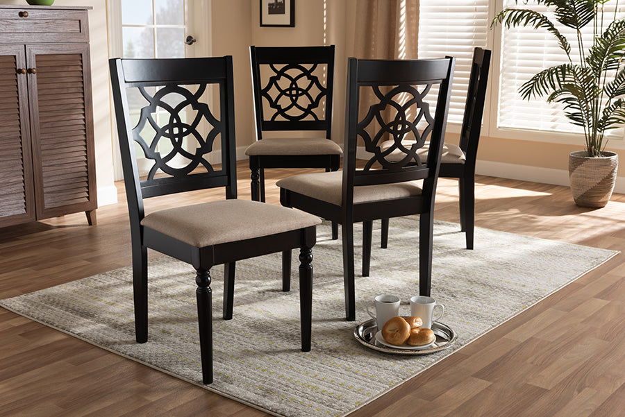 Renaud Modern and Contemporary Sand Fabric Upholstered Espresso Brown Finished Wood Dining Chair Set of 4