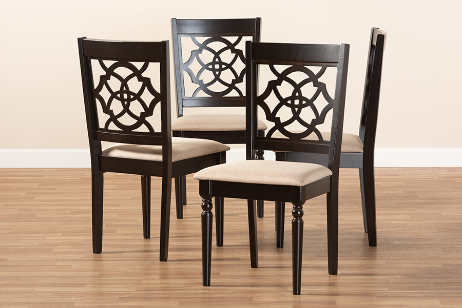 Renaud Modern and Contemporary Sand Fabric Upholstered Espresso Brown Finished Wood Dining Chair Set of 4