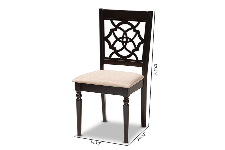 Renaud Modern and Contemporary Sand Fabric Upholstered Espresso Brown Finished Wood Dining Chair Set of 4