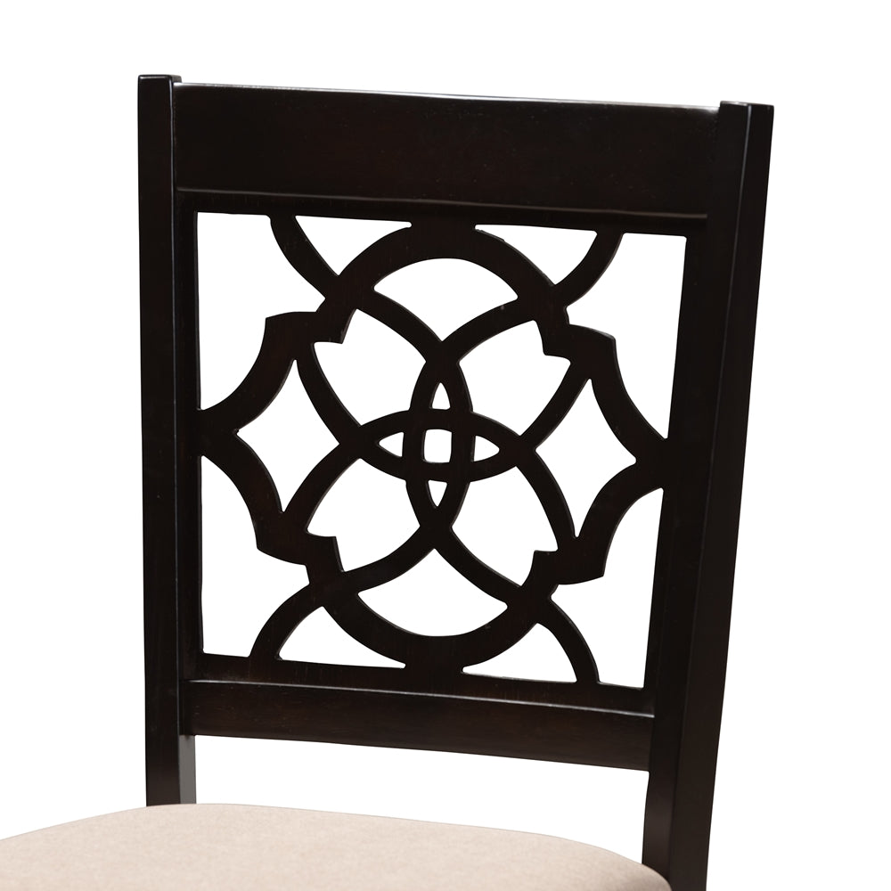 Renaud Modern and Contemporary Sand Fabric Upholstered Espresso Brown Finished 5-Piece Wood Dining Set