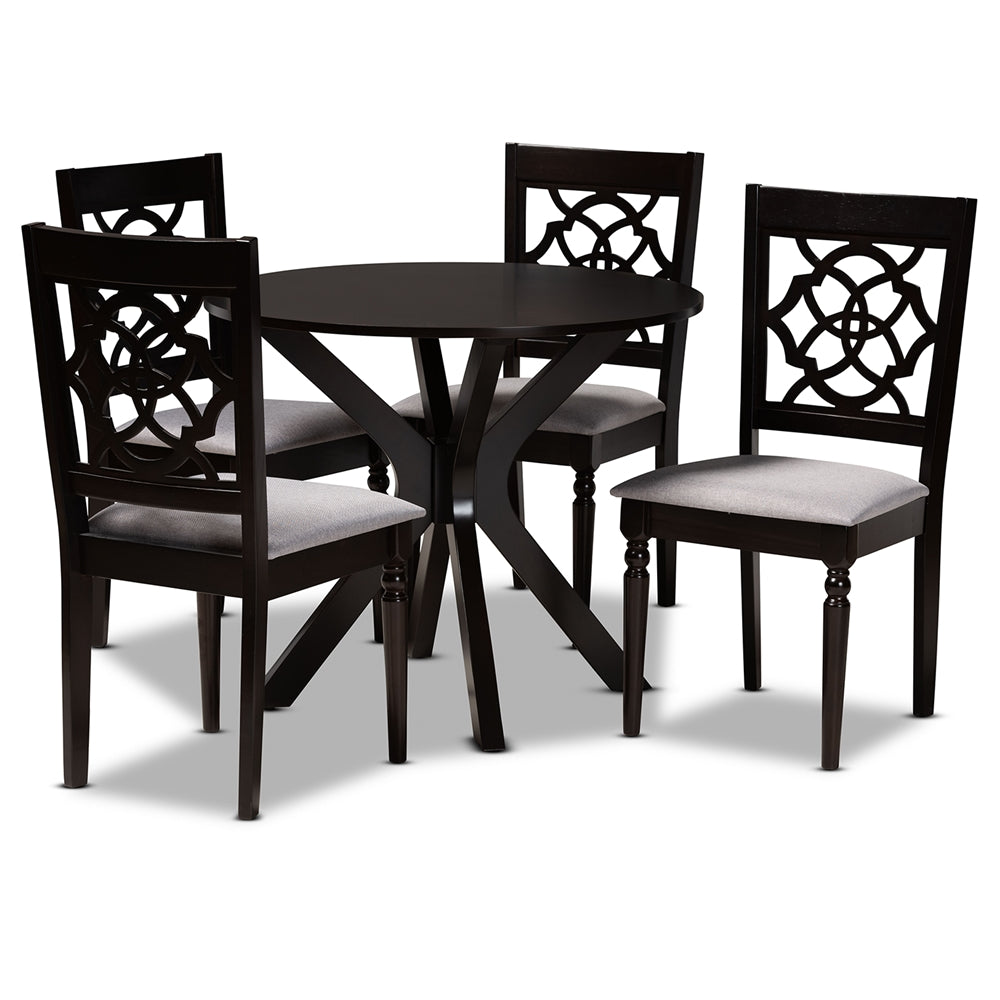 Sadie Modern and Contemporary Grey Fabric Upholstered and Dark Brown Finished Wood 5-Piece Dining Set