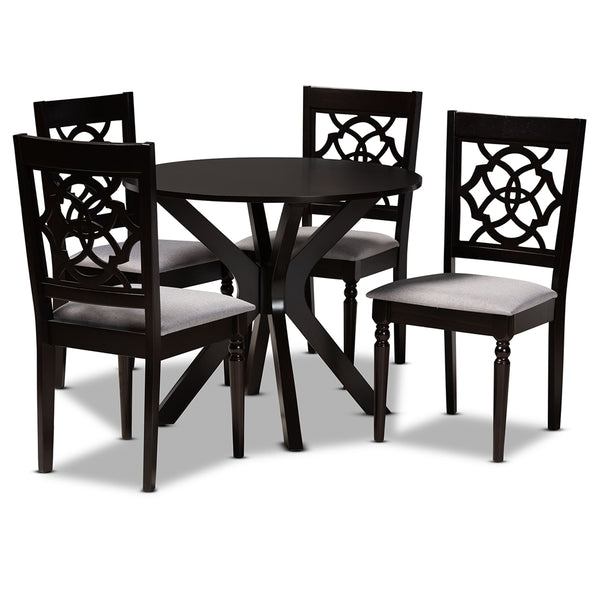 Sadie Modern and Contemporary Grey Fabric Upholstered and Dark Brown Finished Wood 5-Piece Dining Set