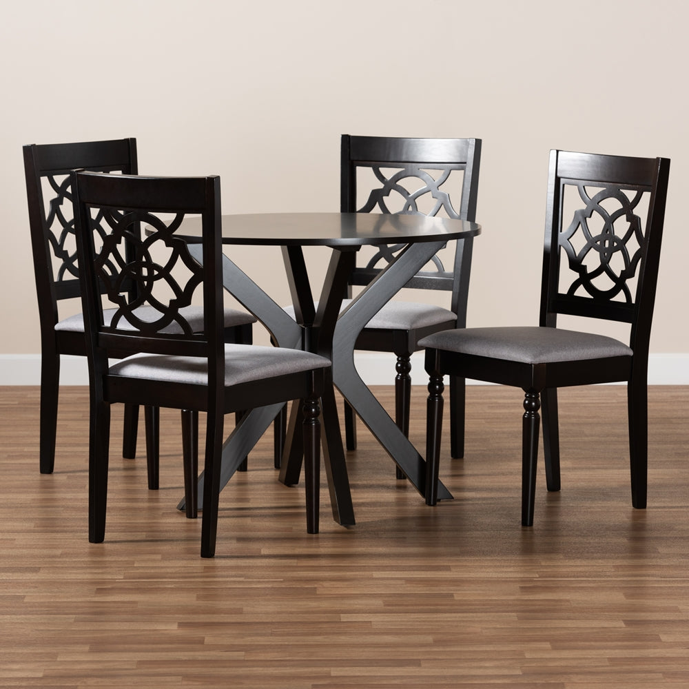 Sadie Modern and Contemporary Grey Fabric Upholstered and Dark Brown Finished Wood 5-Piece Dining Set
