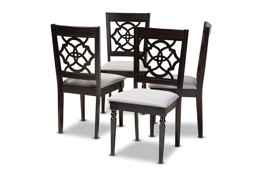 Renaud Modern and Contemporary Grey Fabric Upholstered Espresso Brown Finished Wood Dining Chair Set of 4