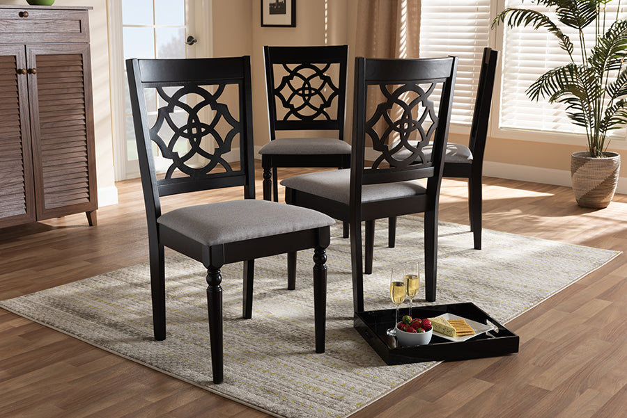 Renaud Modern and Contemporary Grey Fabric Upholstered Espresso Brown Finished Wood Dining Chair Set of 4