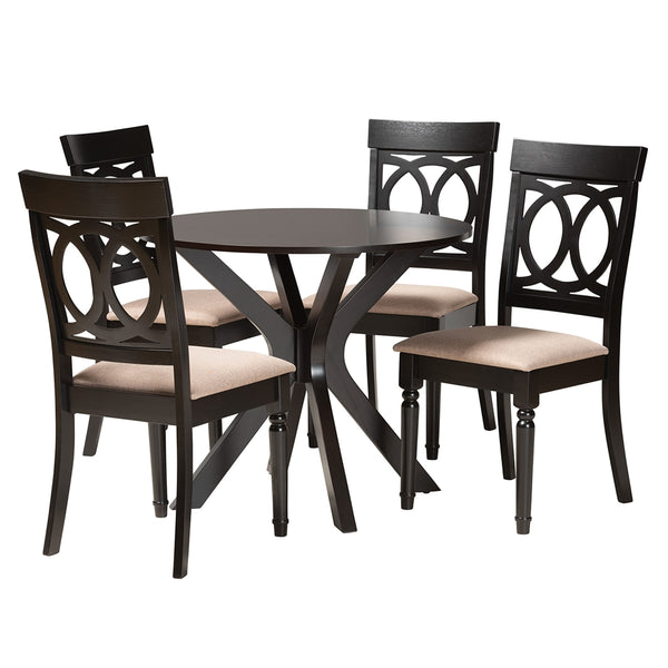 Jessie Modern Sand Fabric and Dark Brown Finished Wood 5-Piece Dining Set