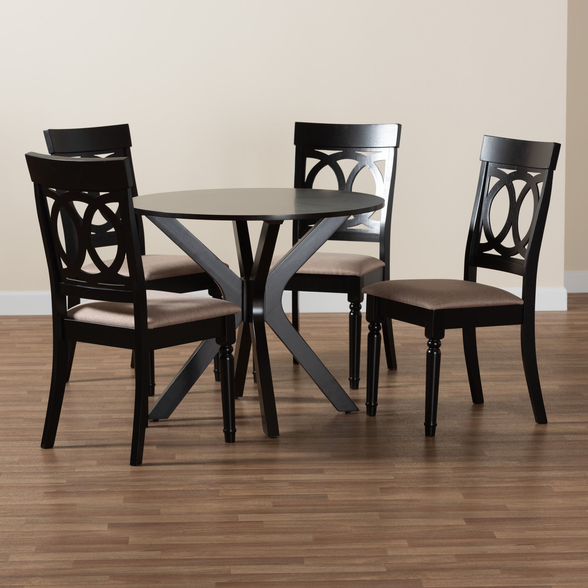 Jessie Modern Sand Fabric and Dark Brown Finished Wood 5-Piece Dining Set