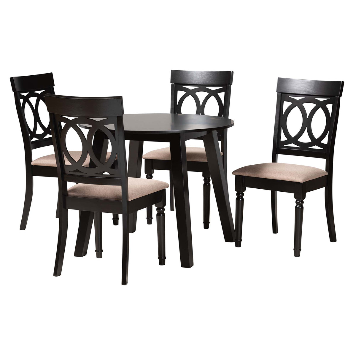 Charlottle Modern Beige Fabric and Dark Brown Finished Wood 5-Piece Dining Set