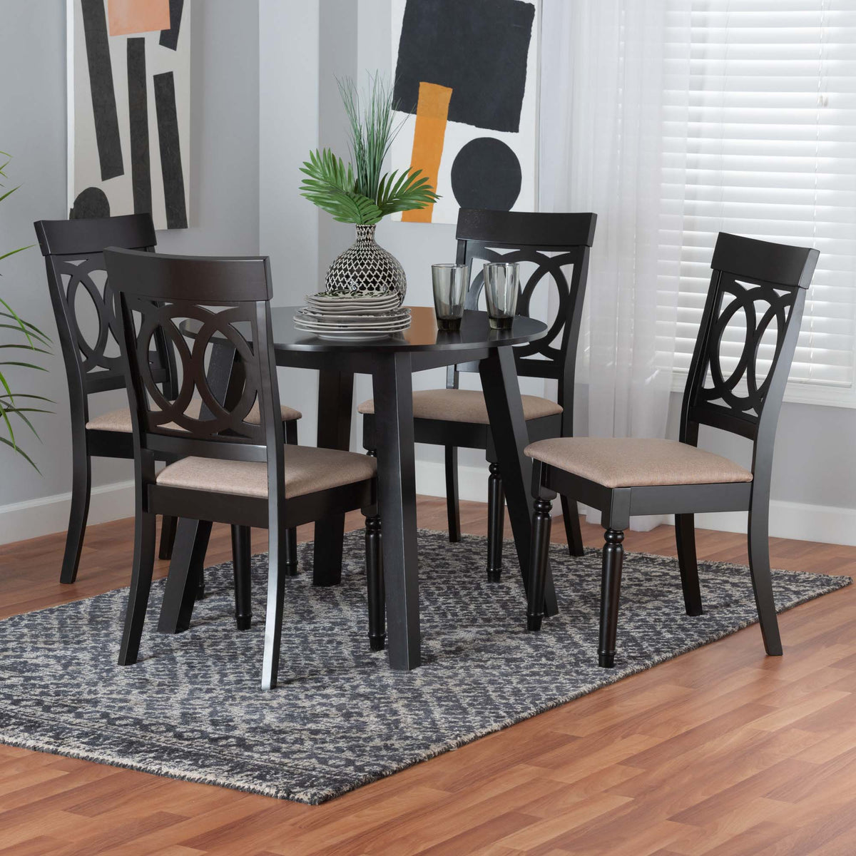 Charlottle Modern Beige Fabric and Dark Brown Finished Wood 5-Piece Dining Set