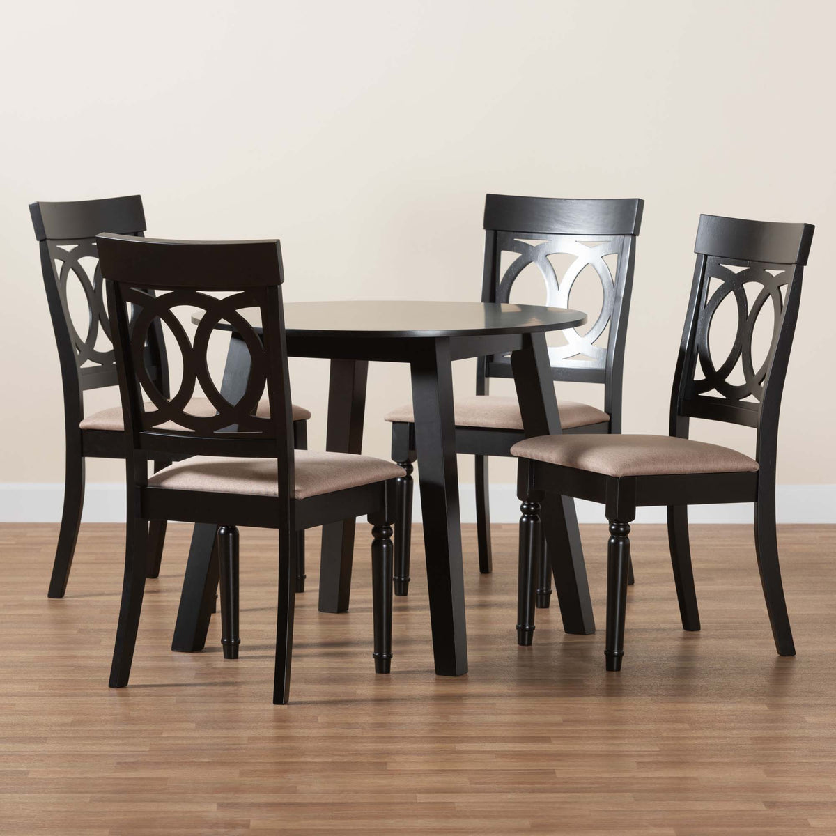 Charlottle Modern Beige Fabric and Dark Brown Finished Wood 5-Piece Dining Set