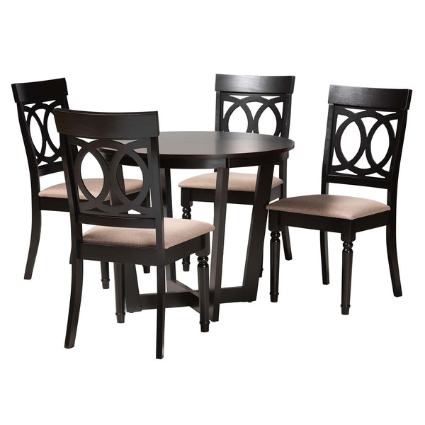 Estelle Modern Beige Fabric and Dark Brown Finished Wood 5-Piece Dining Set