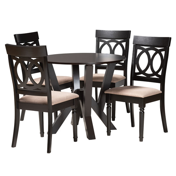 Angie Modern Sand Fabric and Dark Brown Finished Wood 5-Piece Dining Set