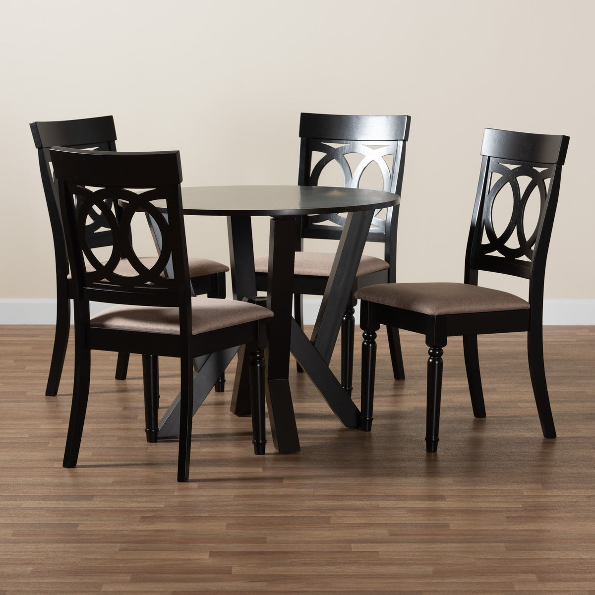 Angie Modern Sand Fabric and Dark Brown Finished Wood 5-Piece Dining Set