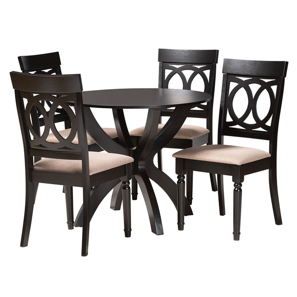 Velia Modern Sand Fabric and Dark Brown Finished Wood 5-Piece Dining Set