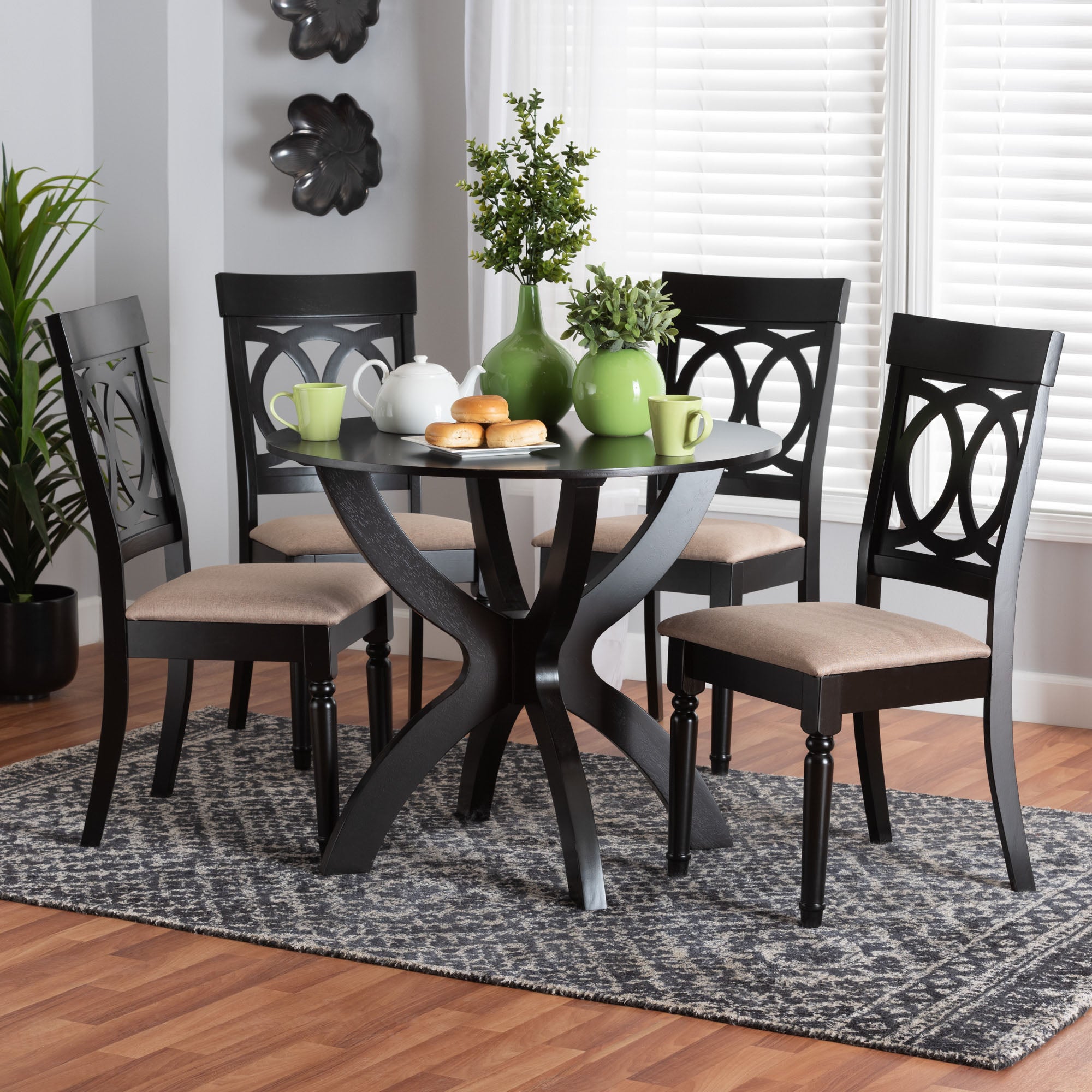 Velia Modern Sand Fabric and Dark Brown Finished Wood 5-Piece Dining Set