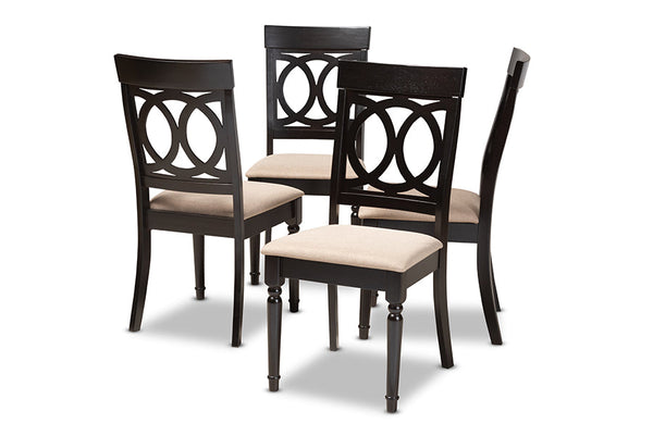 Lucie Modern and Contemporary Sand Fabric Upholstered Espresso Brown Finished Wood Dining Chair Set of 4