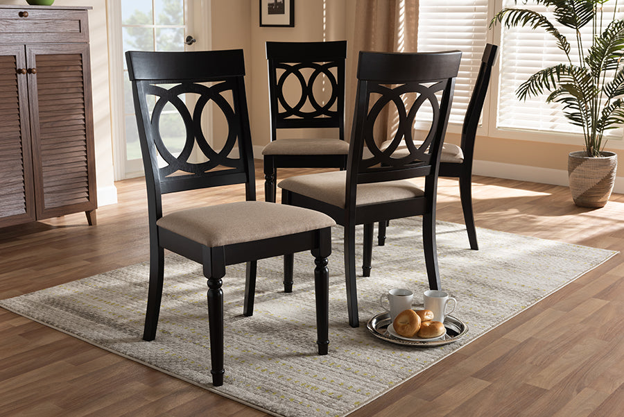 Lucie Modern and Contemporary Sand Fabric Upholstered Espresso Brown Finished Wood Dining Chair Set of 4