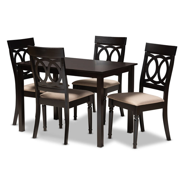 Lucie Modern and Contemporary Sand Fabric Upholstered Espresso Brown Finished 5-Piece Wood Dining Set