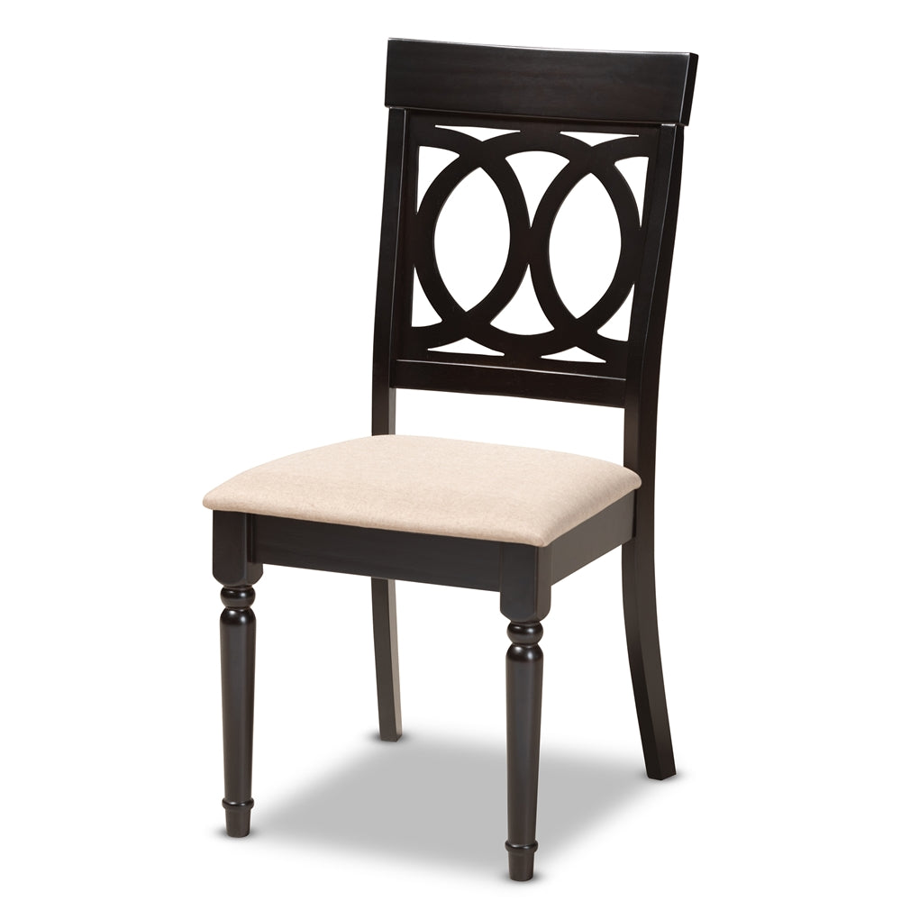 Lucie Modern and Contemporary Sand Fabric Upholstered Espresso Brown Finished 5-Piece Wood Dining Set