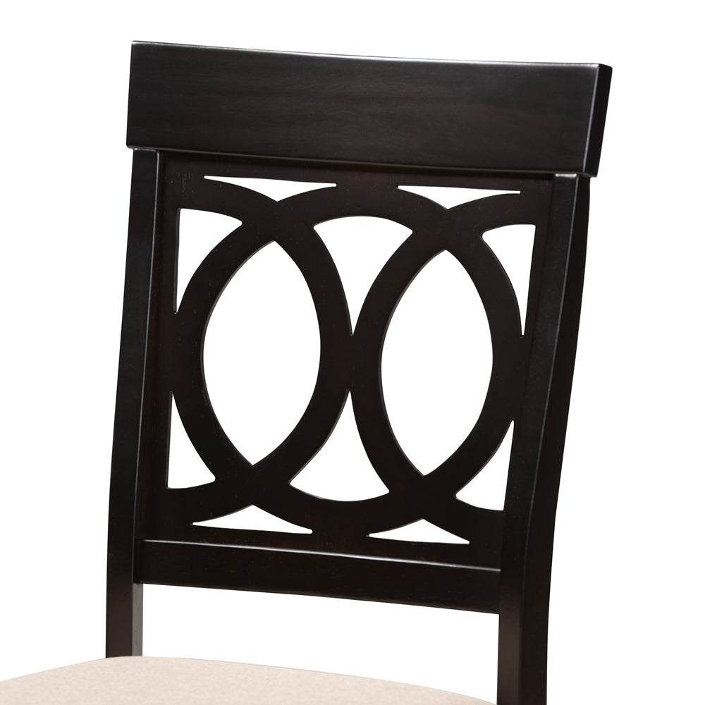 Lucie Modern and Contemporary Sand Fabric Upholstered Espresso Brown Finished 5-Piece Wood Dining Set