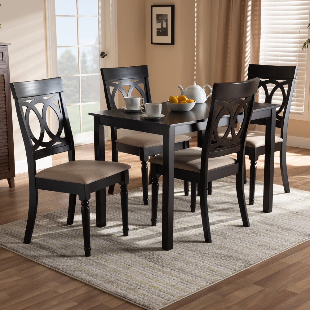 Lucie Modern and Contemporary Sand Fabric Upholstered Espresso Brown Finished 5-Piece Wood Dining Set