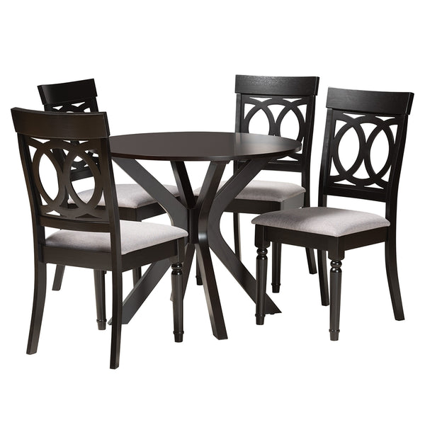 Jessie Modern Grey Fabric and Dark Brown Finished Wood 5-Piece Dining Set