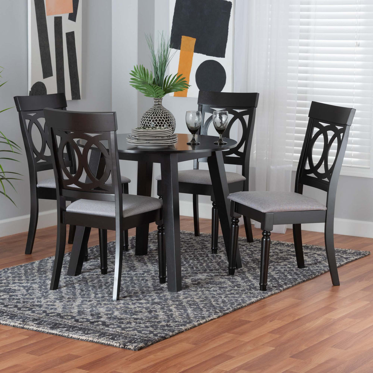 Charlottle Modern Grey Fabric and Dark Brown Finished Wood 5-Piece Dining Set