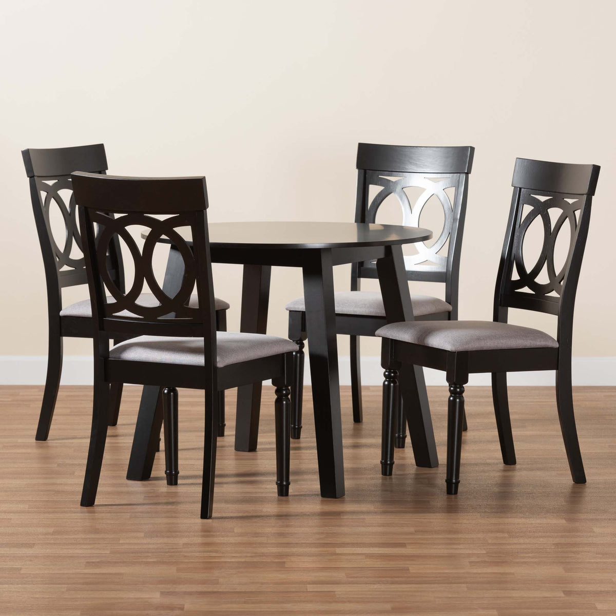 Charlottle Modern Grey Fabric and Dark Brown Finished Wood 5-Piece Dining Set