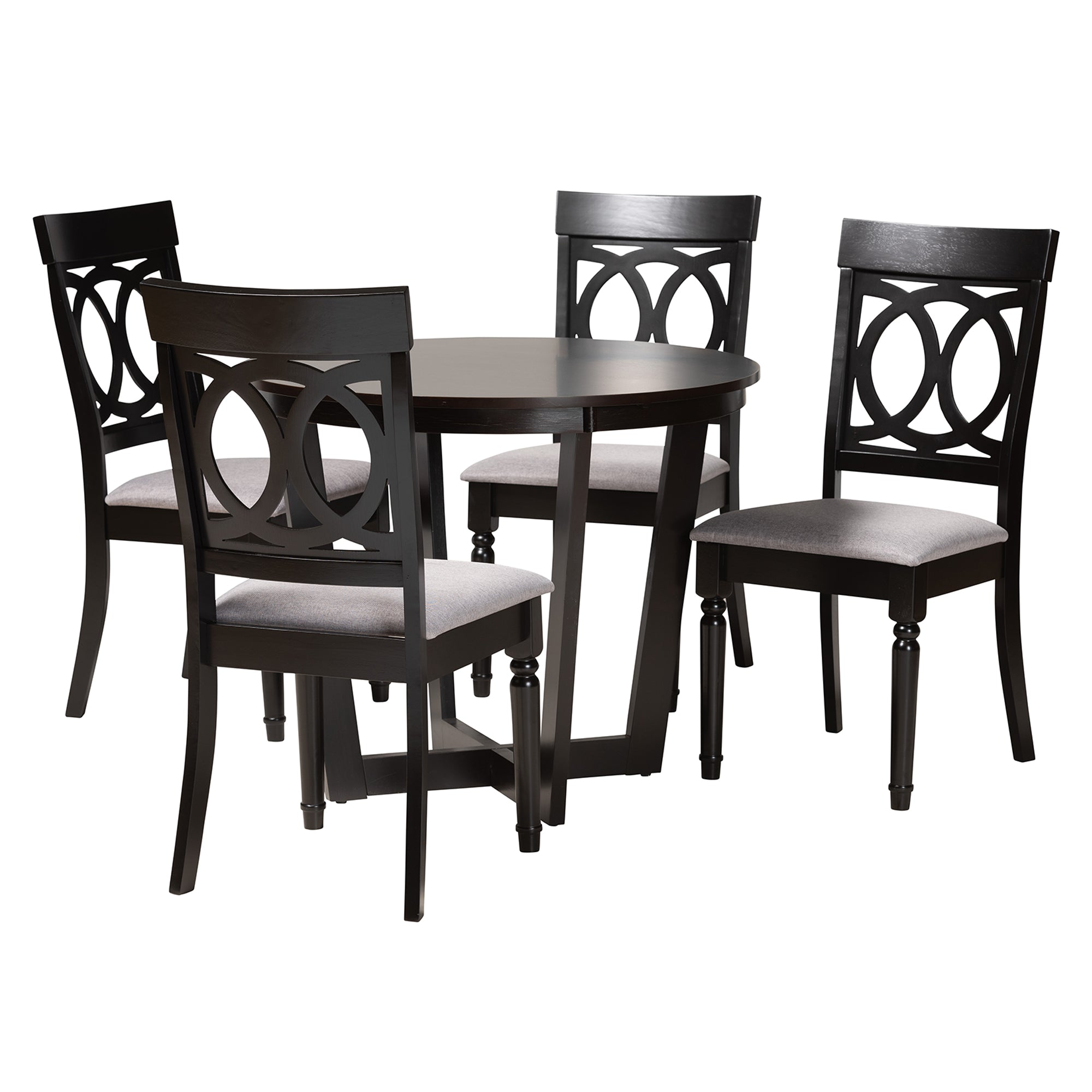 Baxton Studio Estelle Modern Grey Fabric and Dark Brown Finished Wood 5-Piece Dining Set