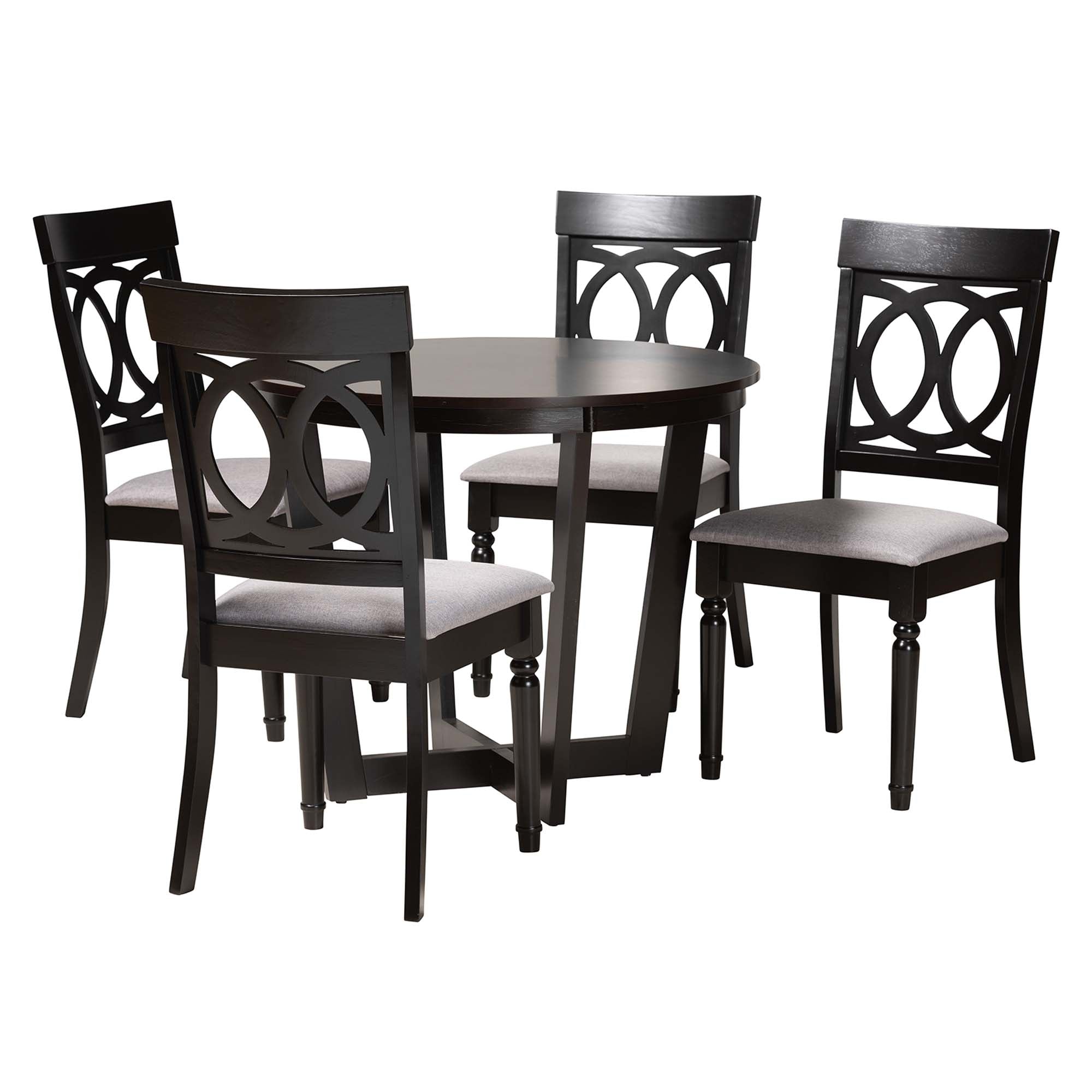 Estelle Modern Grey Fabric and Dark Brown Finished Wood 5-Piece Dining Set