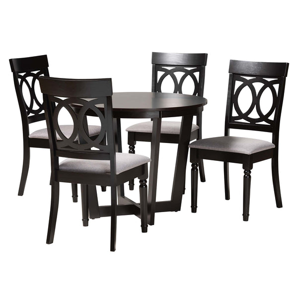 Estelle Modern Grey Fabric and Dark Brown Finished Wood 5-Piece Dining Set