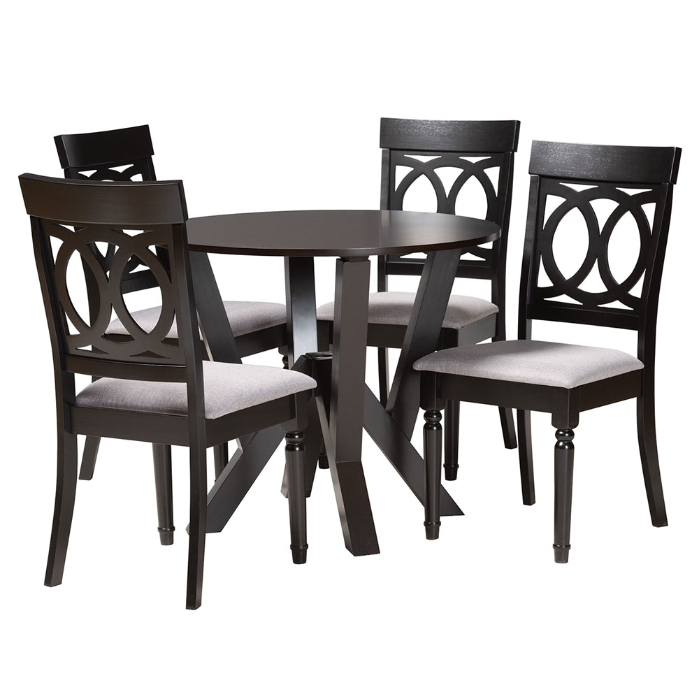Angie Modern Grey Fabric and Dark Brown Finished Wood 5-Piece Dining Set