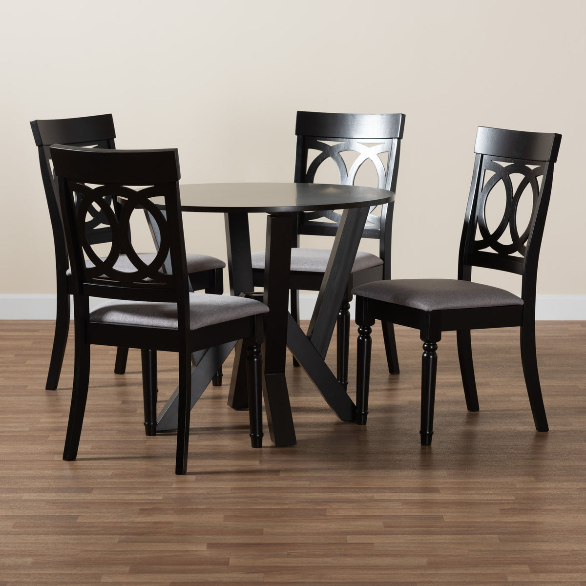 Angie Modern Grey Fabric and Dark Brown Finished Wood 5-Piece Dining Set
