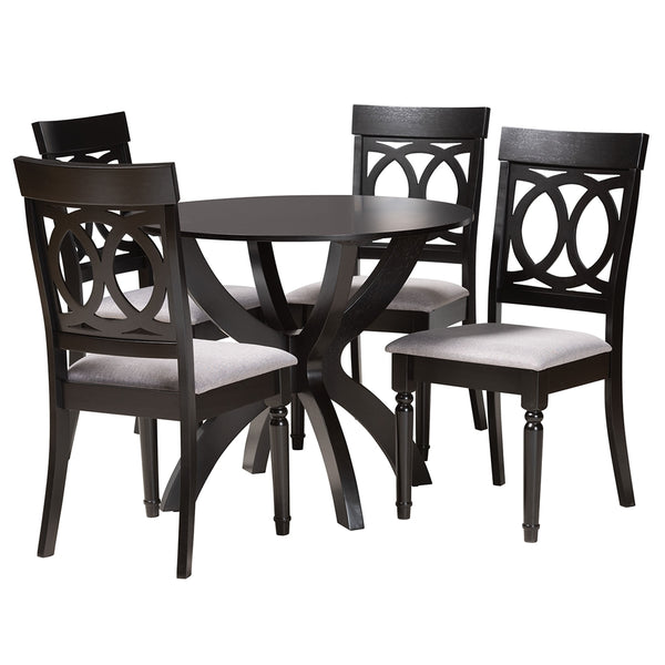 Velia Modern Grey Fabric and Dark Brown Finished Wood 5-Piece Dining Set
