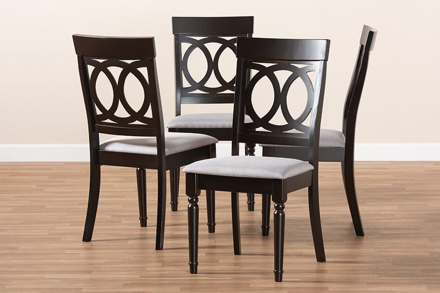 Lucie Modern and Contemporary Grey Fabric Upholstered Espresso Brown Finished Wood Dining Chair Set of 4