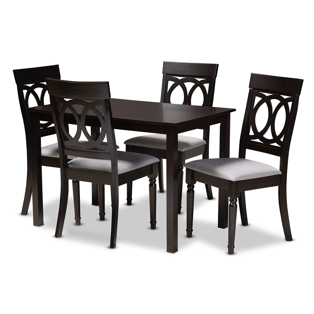Lucie Modern and Contemporary Grey Fabric Upholstered Espresso Brown Finished 5-Piece Wood Dining Set