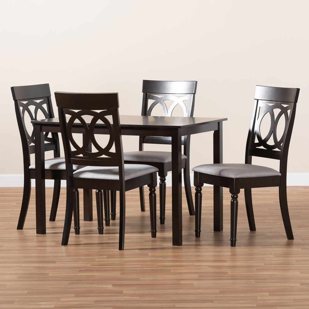 Lucie Modern and Contemporary Grey Fabric Upholstered Espresso Brown Finished 5-Piece Wood Dining Set