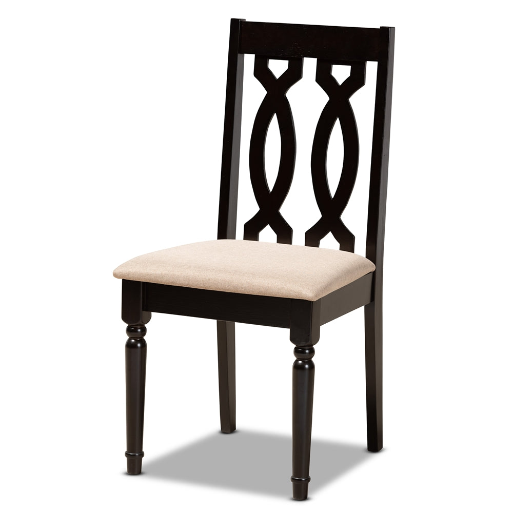 Julie Modern and Contemporary Sand Fabric Upholstered and Dark Brown Finished Wood 5-Piece Dining Set