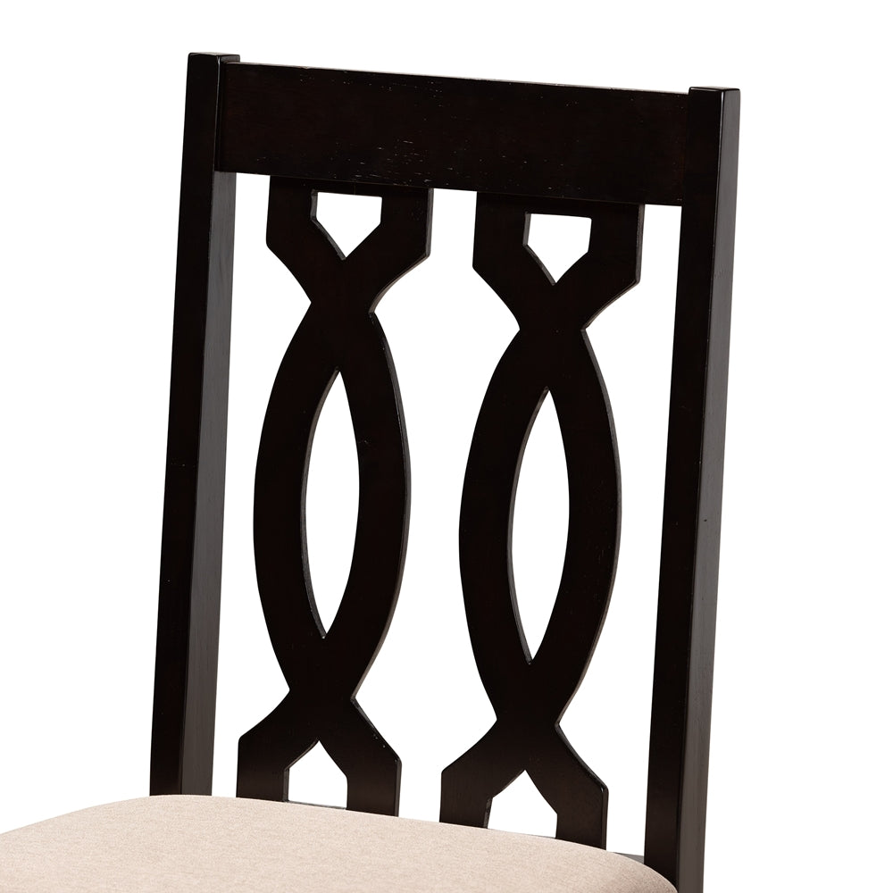 Julie Modern and Contemporary Sand Fabric Upholstered and Dark Brown Finished Wood 5-Piece Dining Set