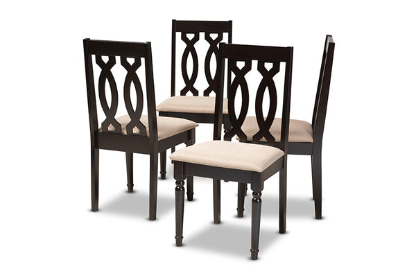 Cherese Modern and Contemporary Sand Fabric Upholstered Espresso Brown Finished Wood Dining Chair Set of 4
