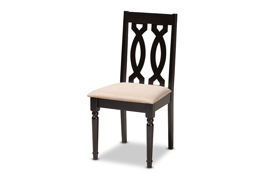 Cherese Modern and Contemporary Sand Fabric Upholstered Espresso Brown Finished Wood Dining Chair Set of 4