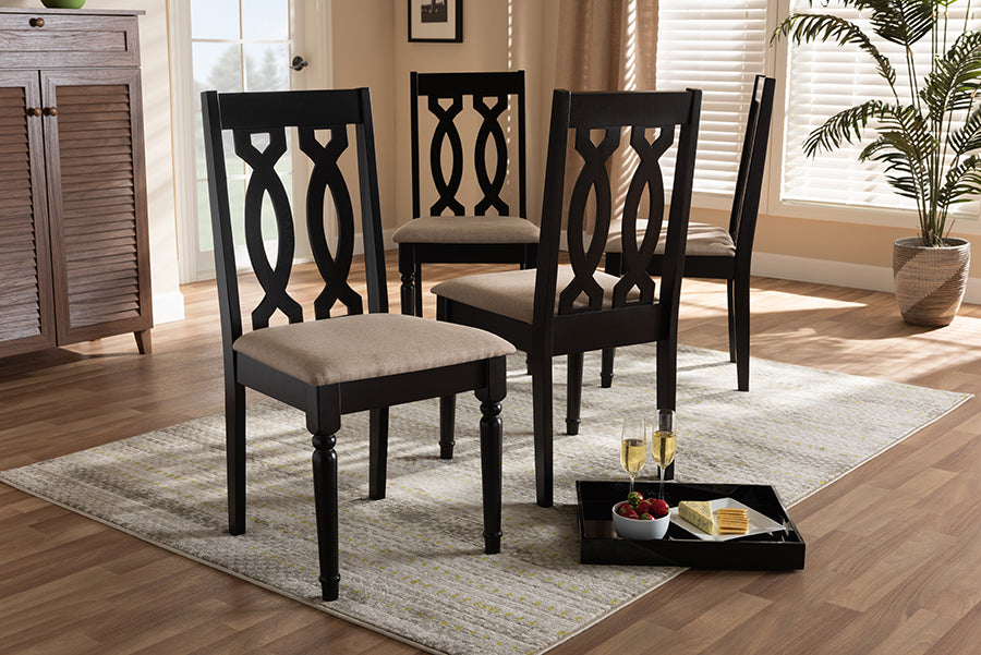 Cherese Modern and Contemporary Sand Fabric Upholstered Espresso Brown Finished Wood Dining Chair Set of 4