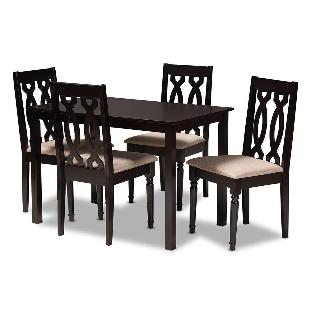 Cherese Modern and Contemporary Sand Fabric Upholstered Espresso Brown Finished 5-Piece Wood Dining Set
