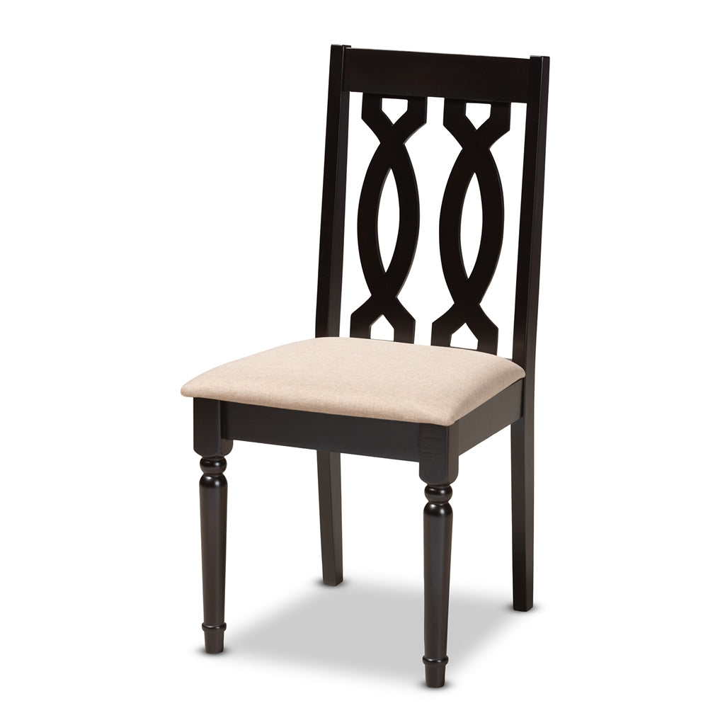 Cherese Modern and Contemporary Sand Fabric Upholstered Espresso Brown Finished 5-Piece Wood Dining Set